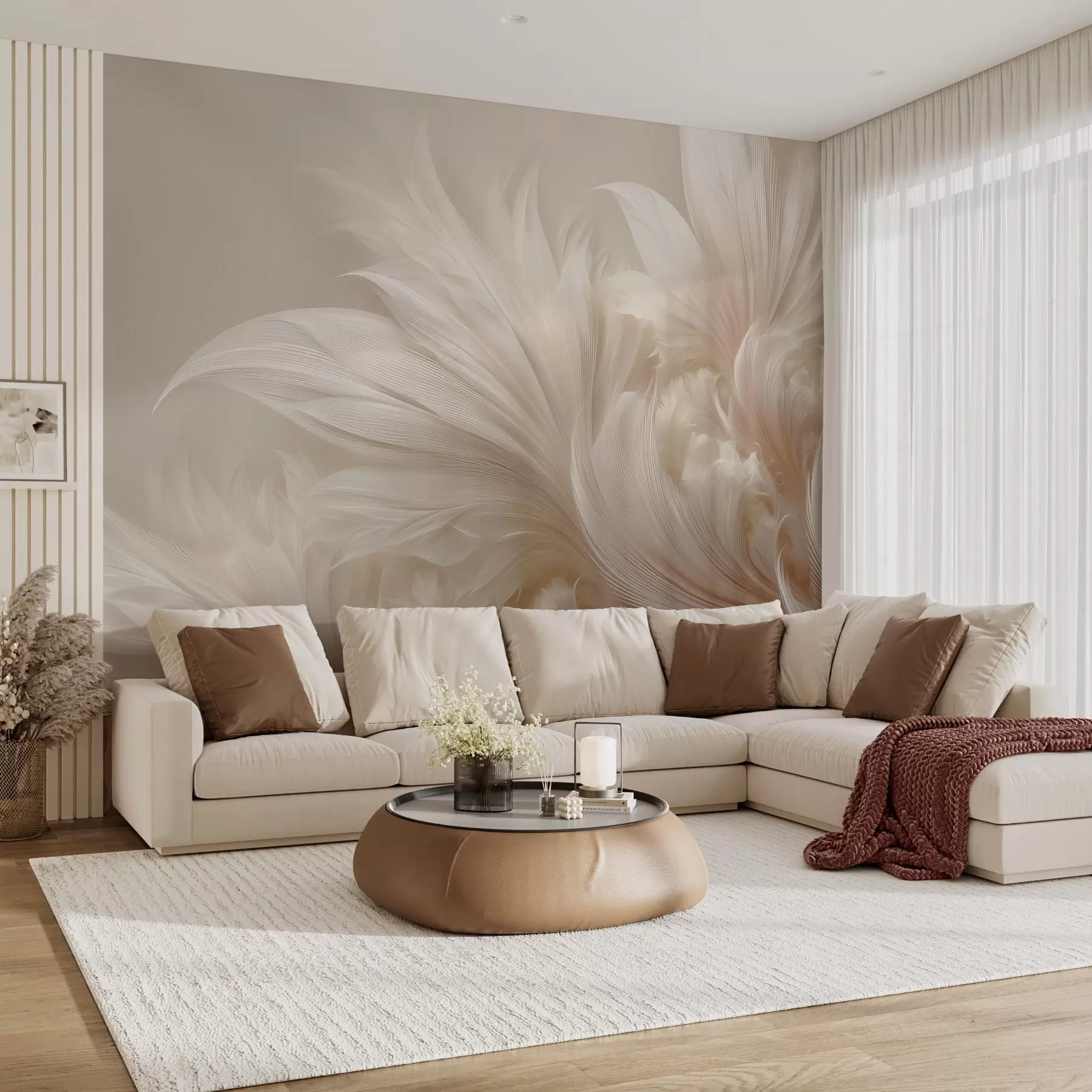 Wall Mural Photo Wallpaper Weightless feathers in vanilla cream hues w09302