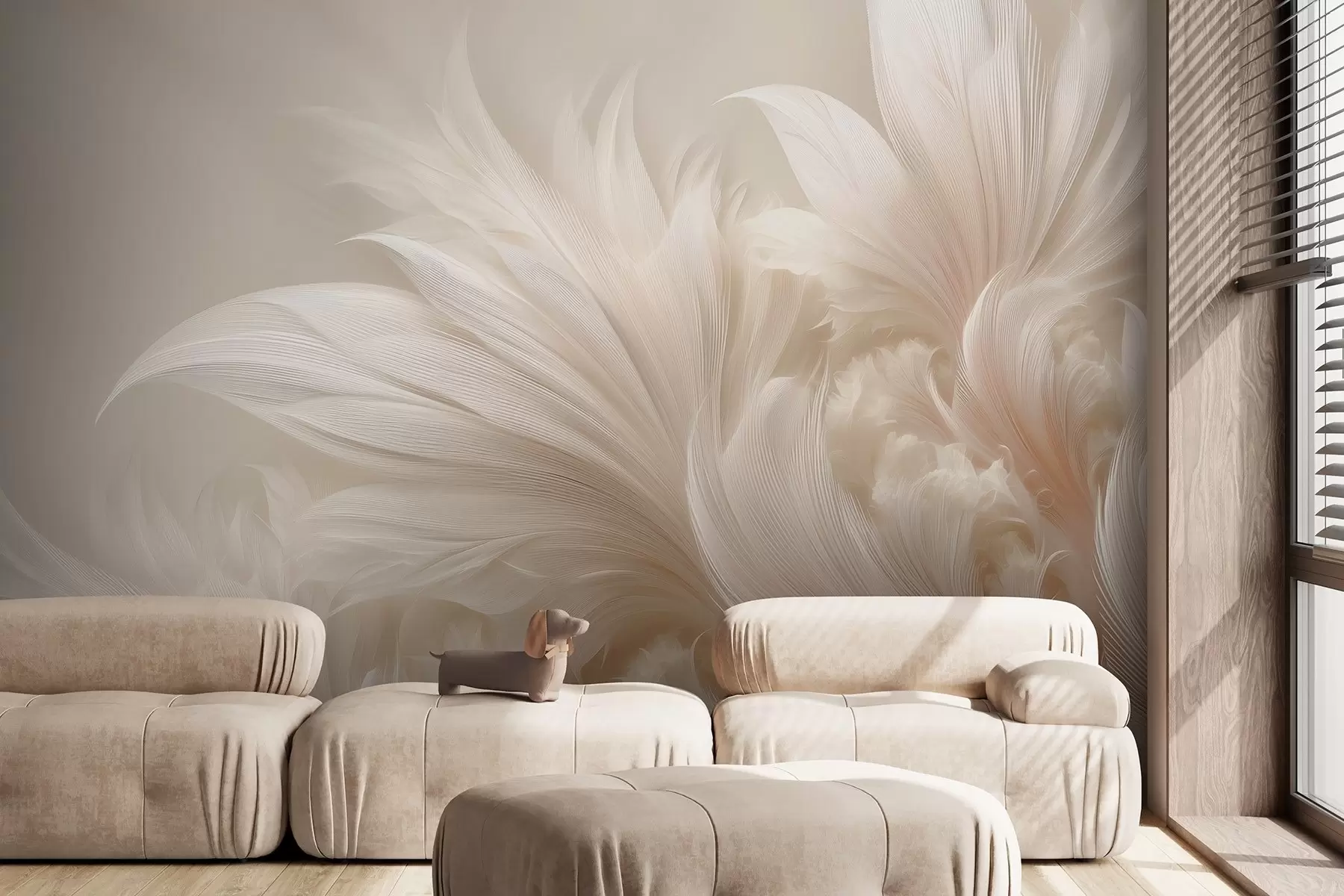Wall Mural Photo Wallpaper Weightless feathers in vanilla cream hues w09302
