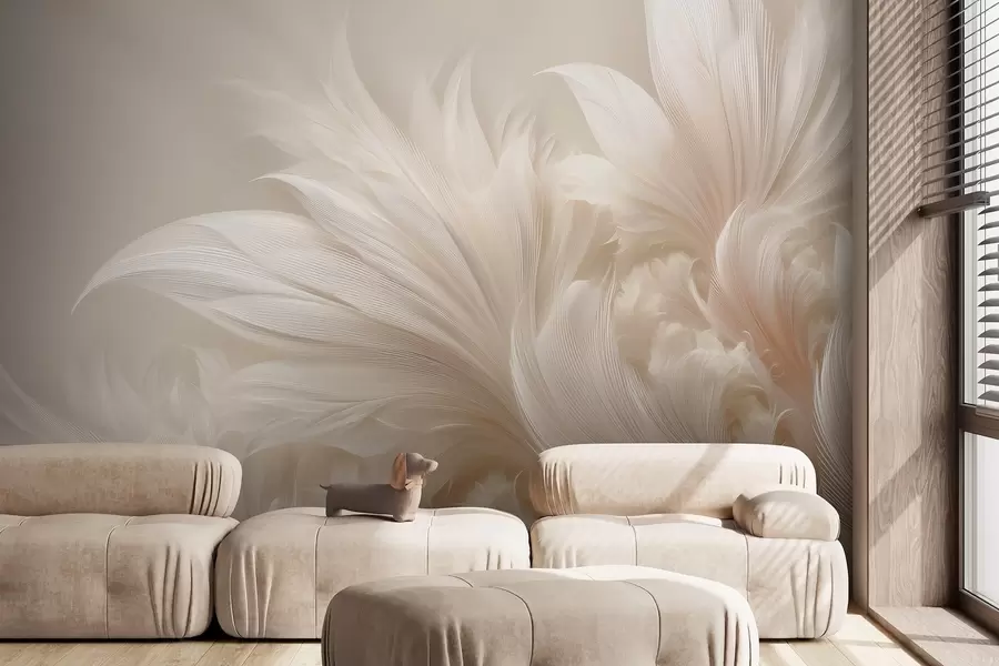 Wall Mural Photo Wallpaper Weightless feathers in vanilla cream hues w09302