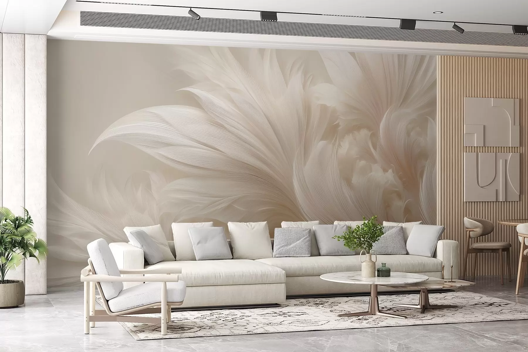 Wall Mural Photo Wallpaper Weightless feathers in vanilla cream hues w09302