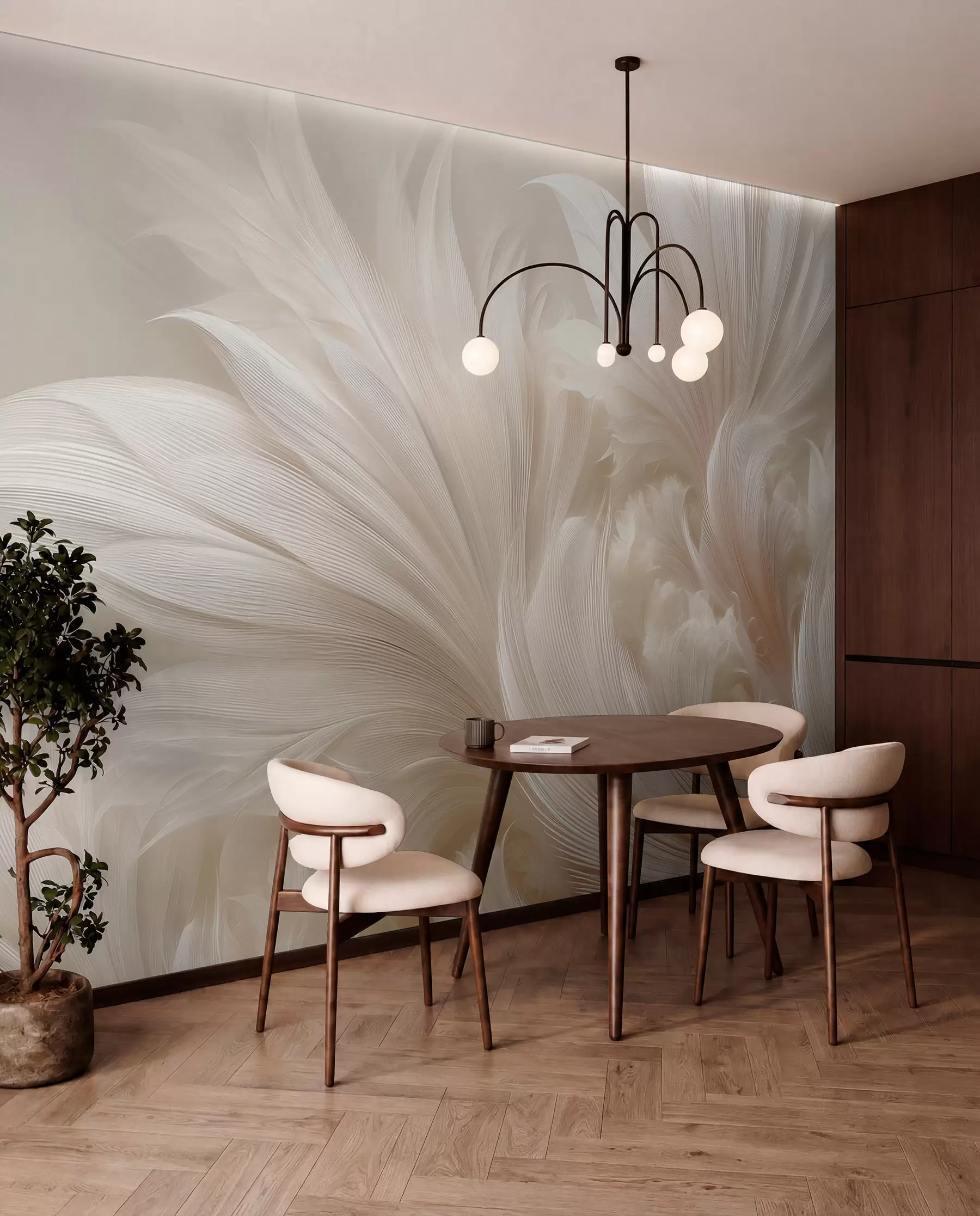 wall murals Weightless feathers in vanilla cream hues w09302