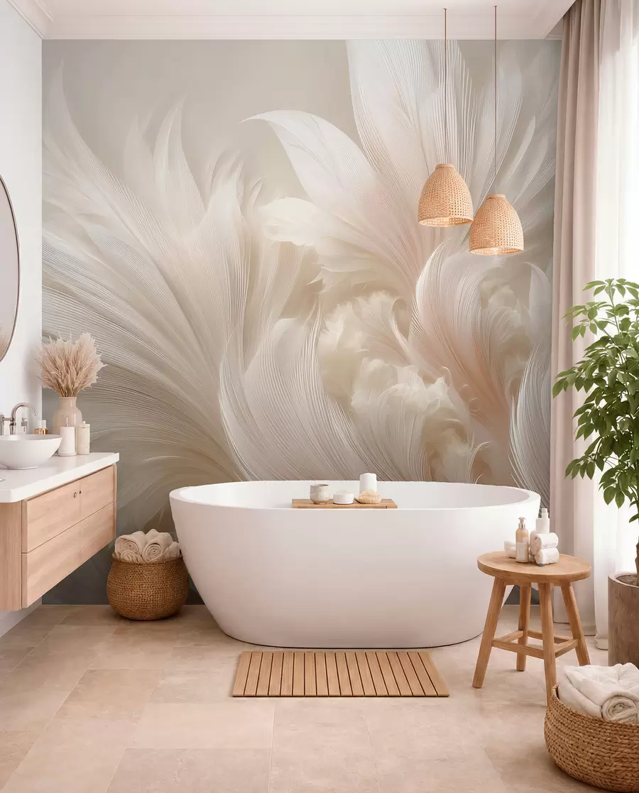wall murals Weightless feathers in vanilla cream hues w09302