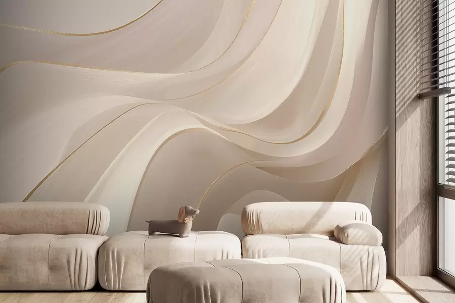 Wall Mural Photo Wallpaper Flowing waves with yellow accents in creamy light w09303