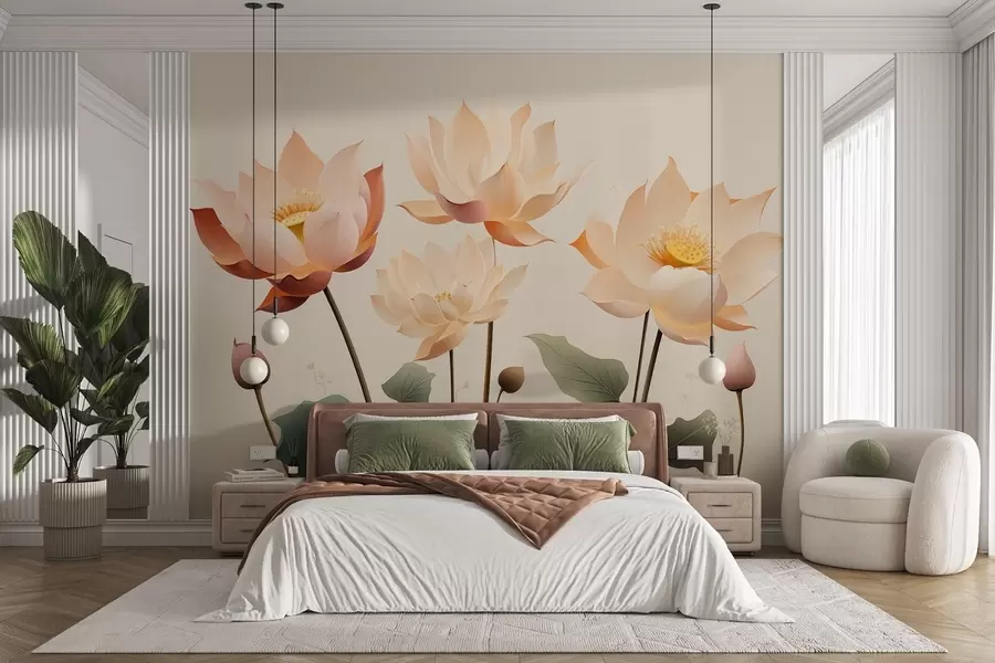 Wall Mural Photo Wallpaper Elegant lotus flowers in a gentle pastel palette w09306