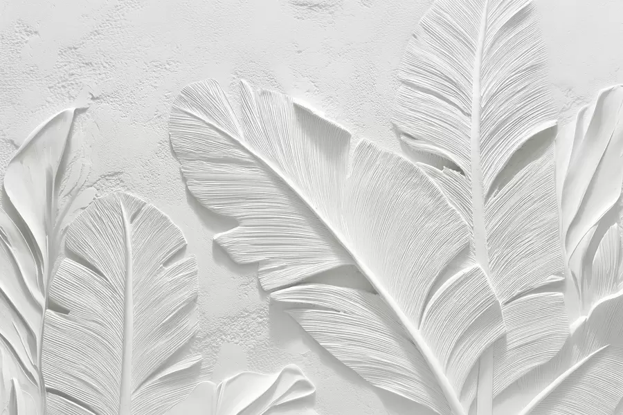 murales Hojas grises texturizadas sobre un fondo con relieve de yeso falso w09307
