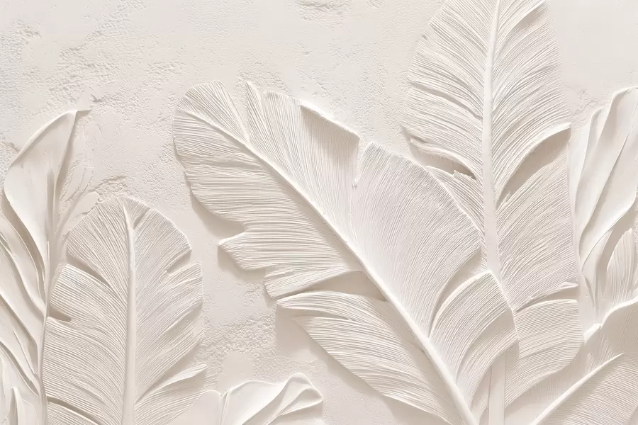 peintures murales Feuilles en relief dans des tons chauds beige-sable w09307v1