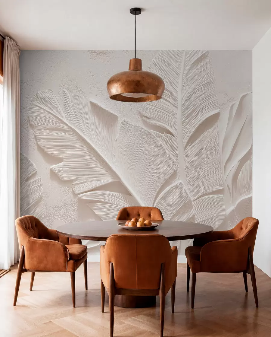 wall murals Relief leaves in warm beige-sand tones w09307v1