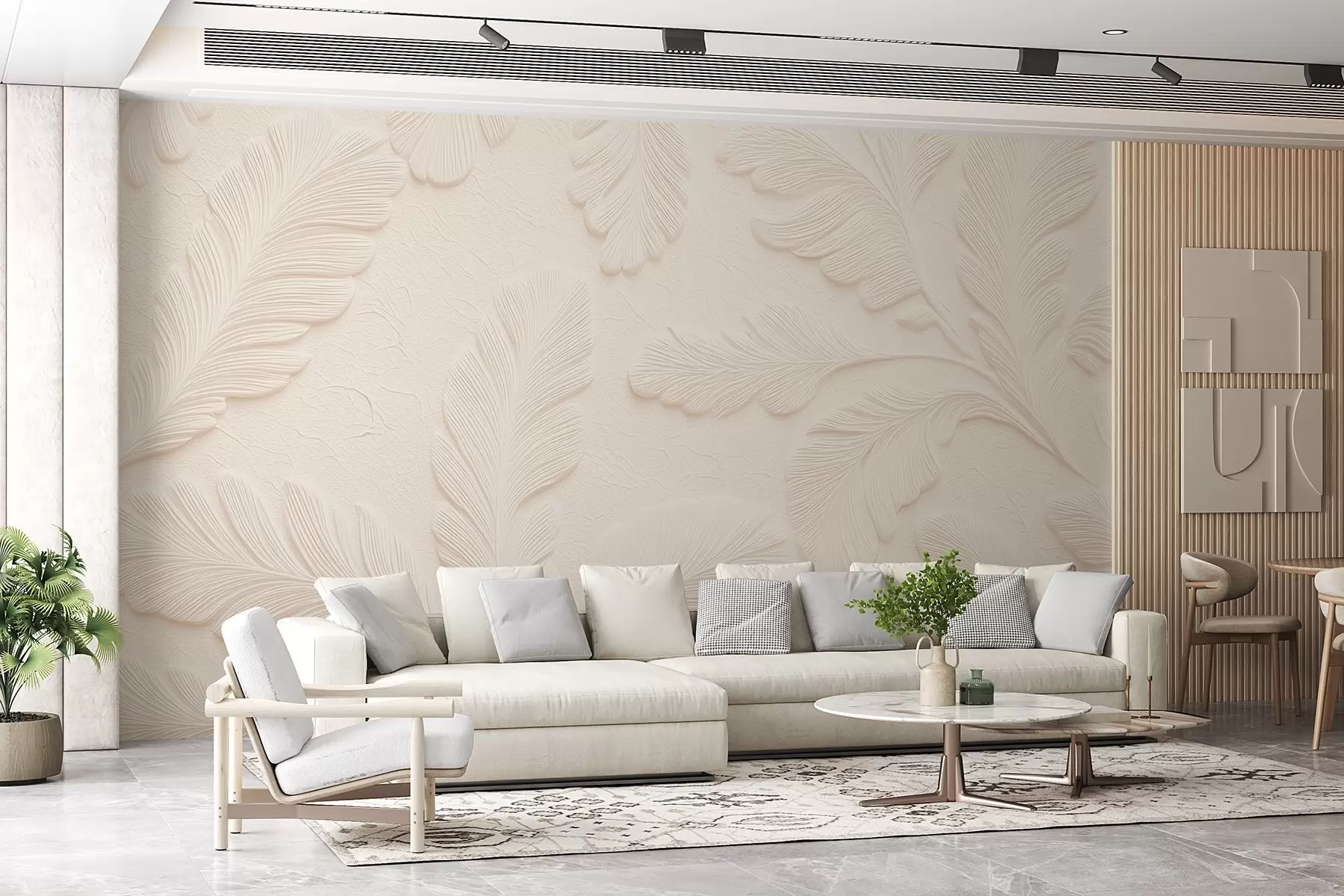 Wall Mural Photo Wallpaper Embossed leaves on a light background with a cracked effect w09309