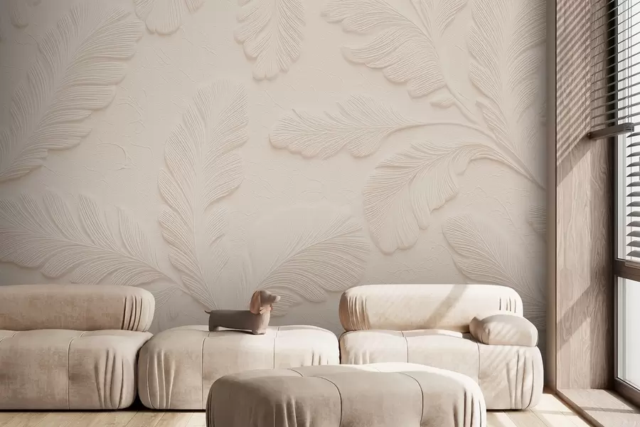 Wall Mural Photo Wallpaper Embossed leaves on a light background with a cracked effect w09309