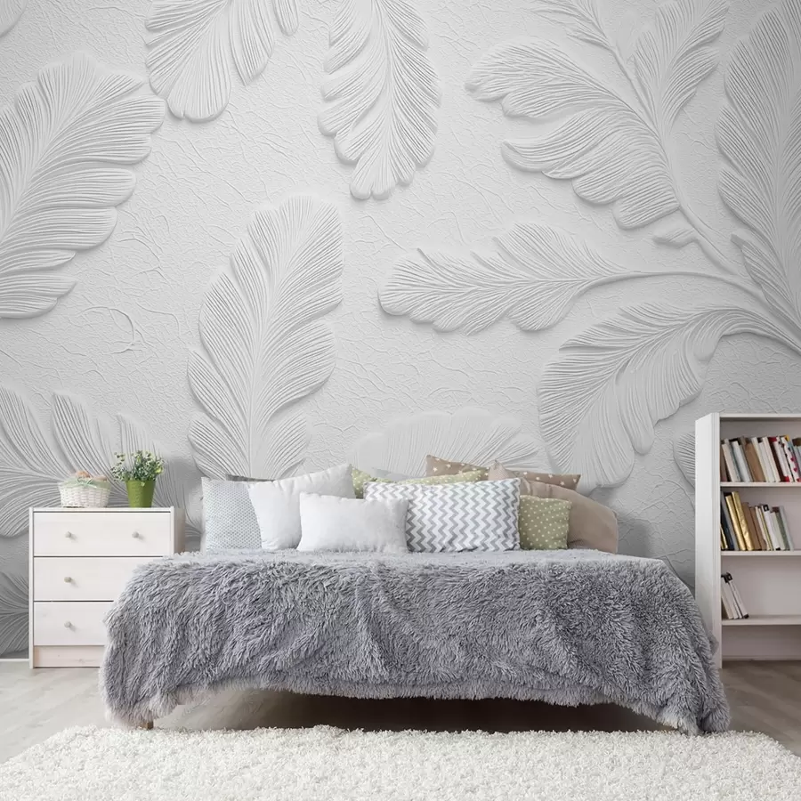 Wall Mural Photo Wallpaper Relief leaves in grey with a cracked texture effect w09309v1