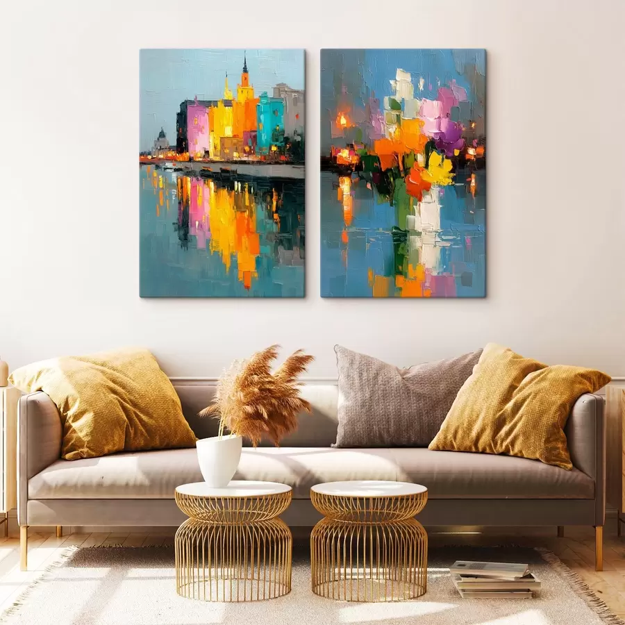 murales Dinámica urbana: composición abstracta con reflejos de luces en el río m00569