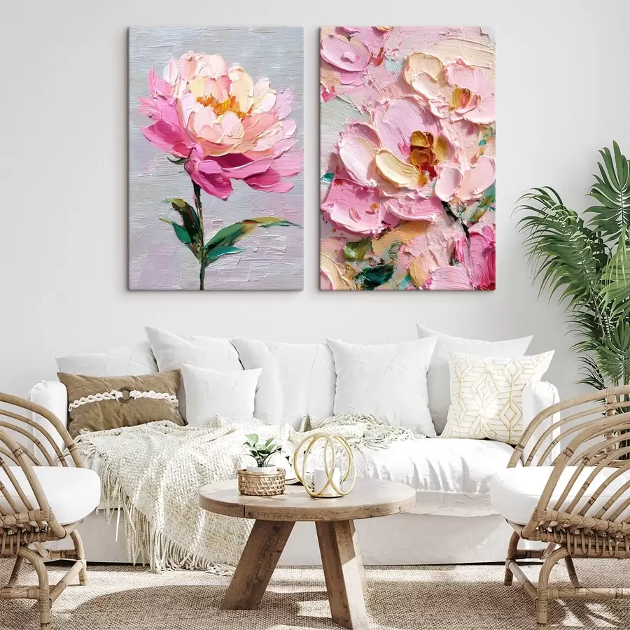 wall murals Modern art with pink flowers in volumetric technique m00572