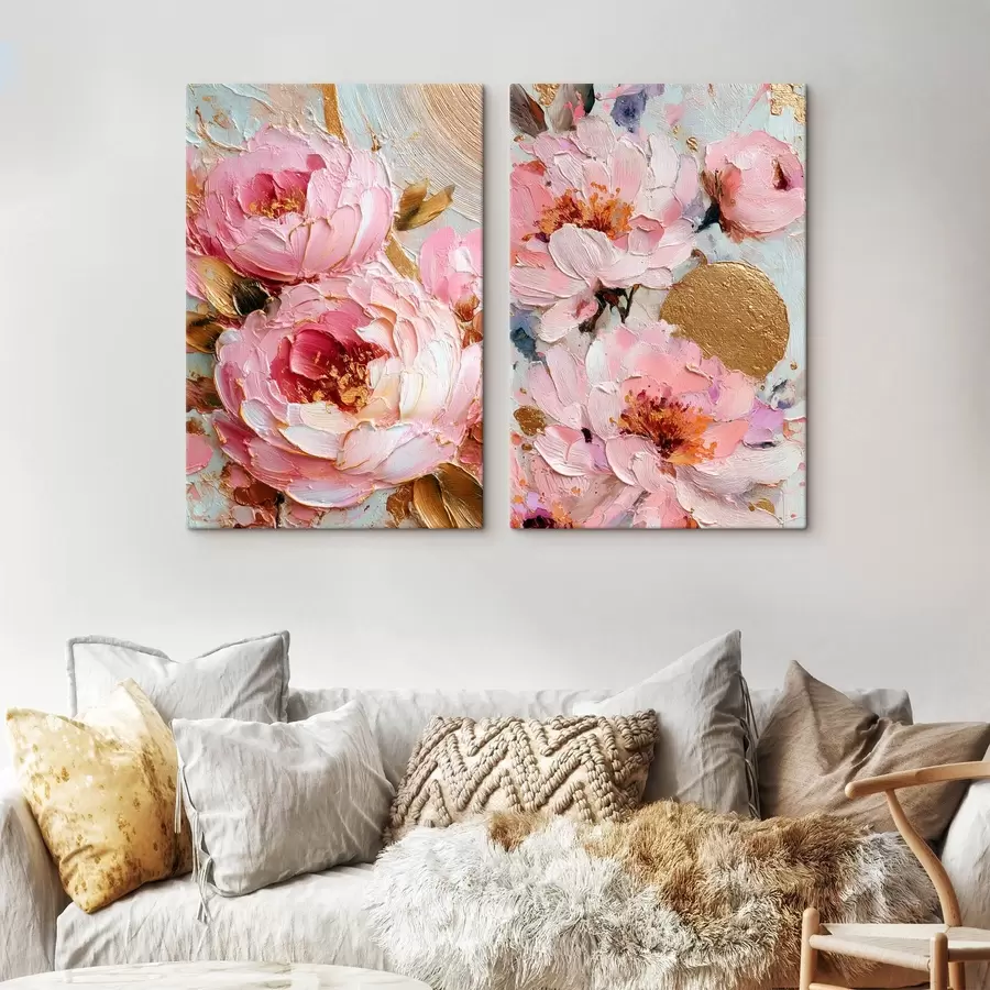wall murals Volumetric impasto painting with pink peonies and textured details m00573