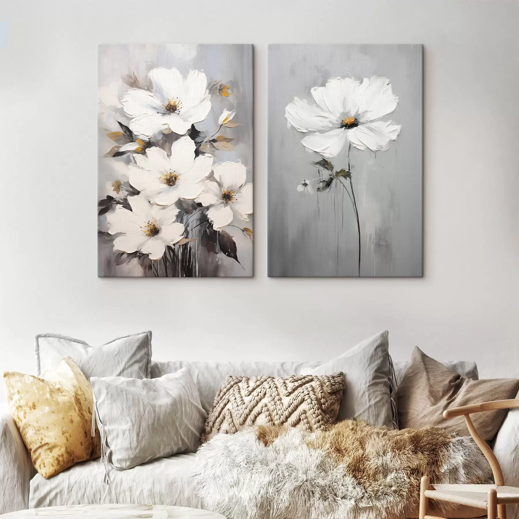 murales Composición artística con flores blancas y superficie texturizada de estilo minimalista m00574