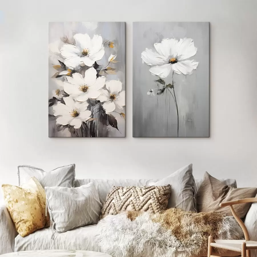 murales Composición artística con flores blancas y superficie texturizada de estilo minimalista m00574