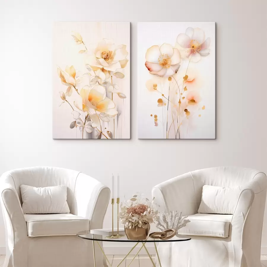 wall murals Floral duet: gentle diptych in watercolor style with elegant lines m00577