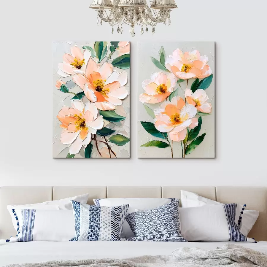 wall murals Impasto-style painting combining a large bouquet and individual flowers m00579