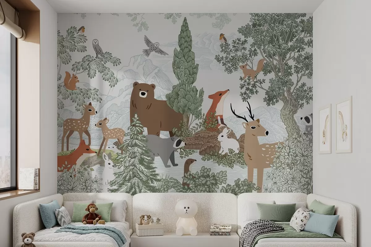 wall murals Animals and birds in the forest w04383
