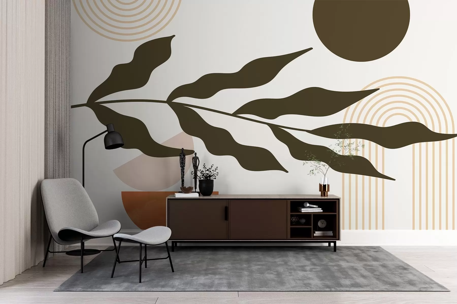Wall Mural Photo Wallpaper Abstraction, leaves, linear arches w04386