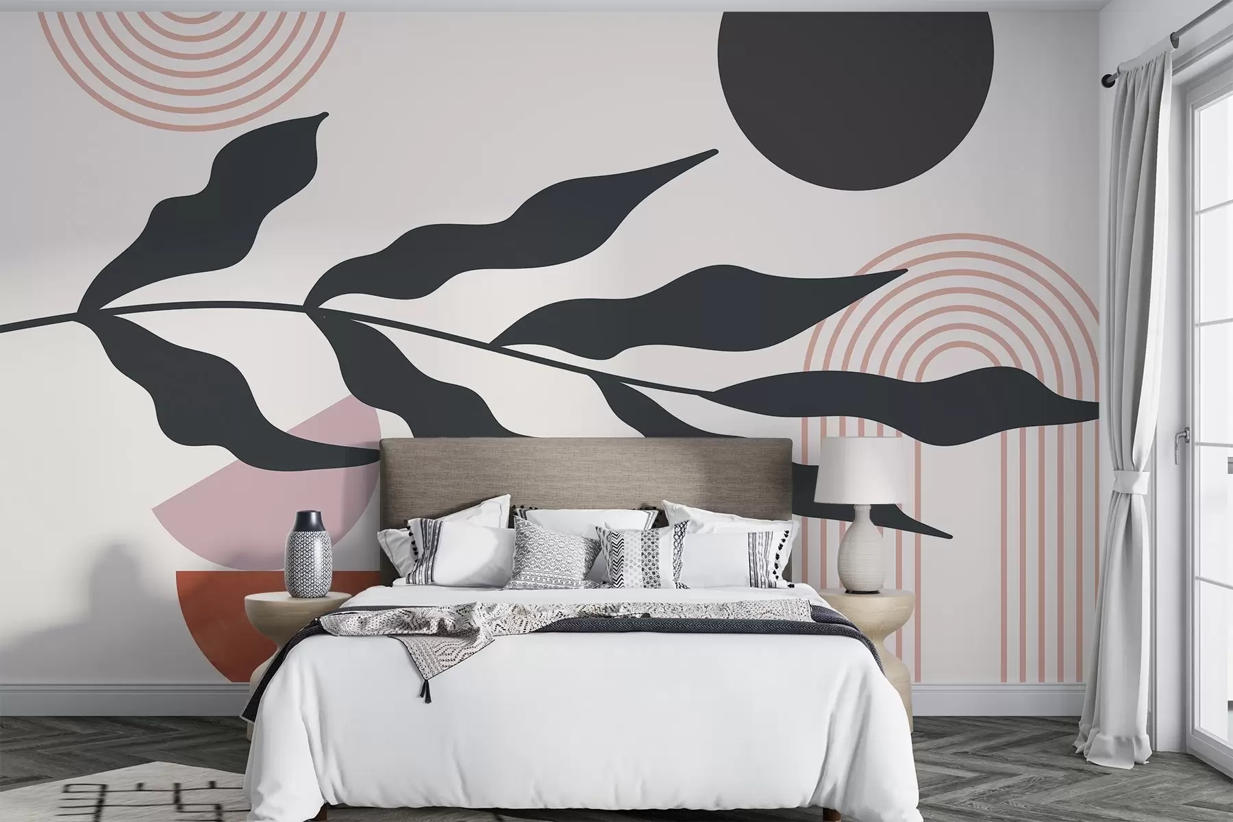 murales Abstracción, hojas, arcos lineales w04386v2