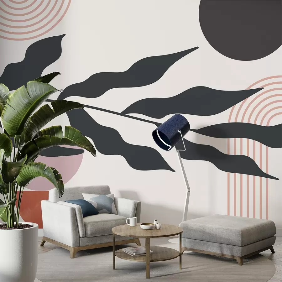 wall murals Abstraction, leaves, linear arches w04386v2