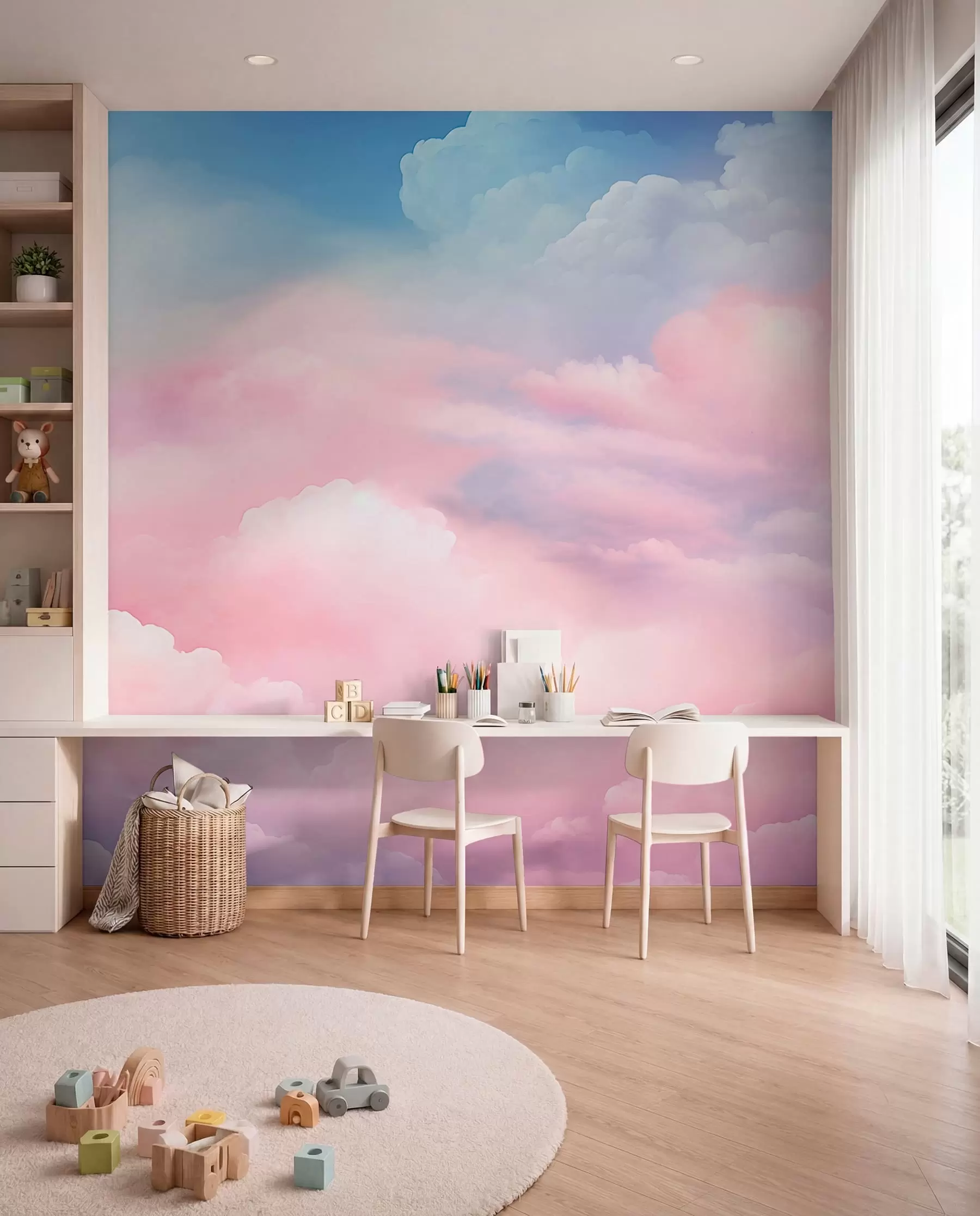 peintures murales Nuages rose bonbon w04387