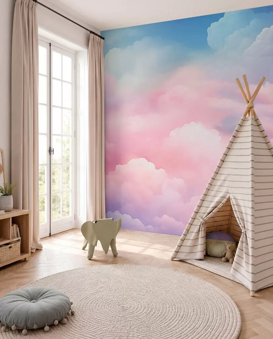 peintures murales Nuages rose bonbon w04387