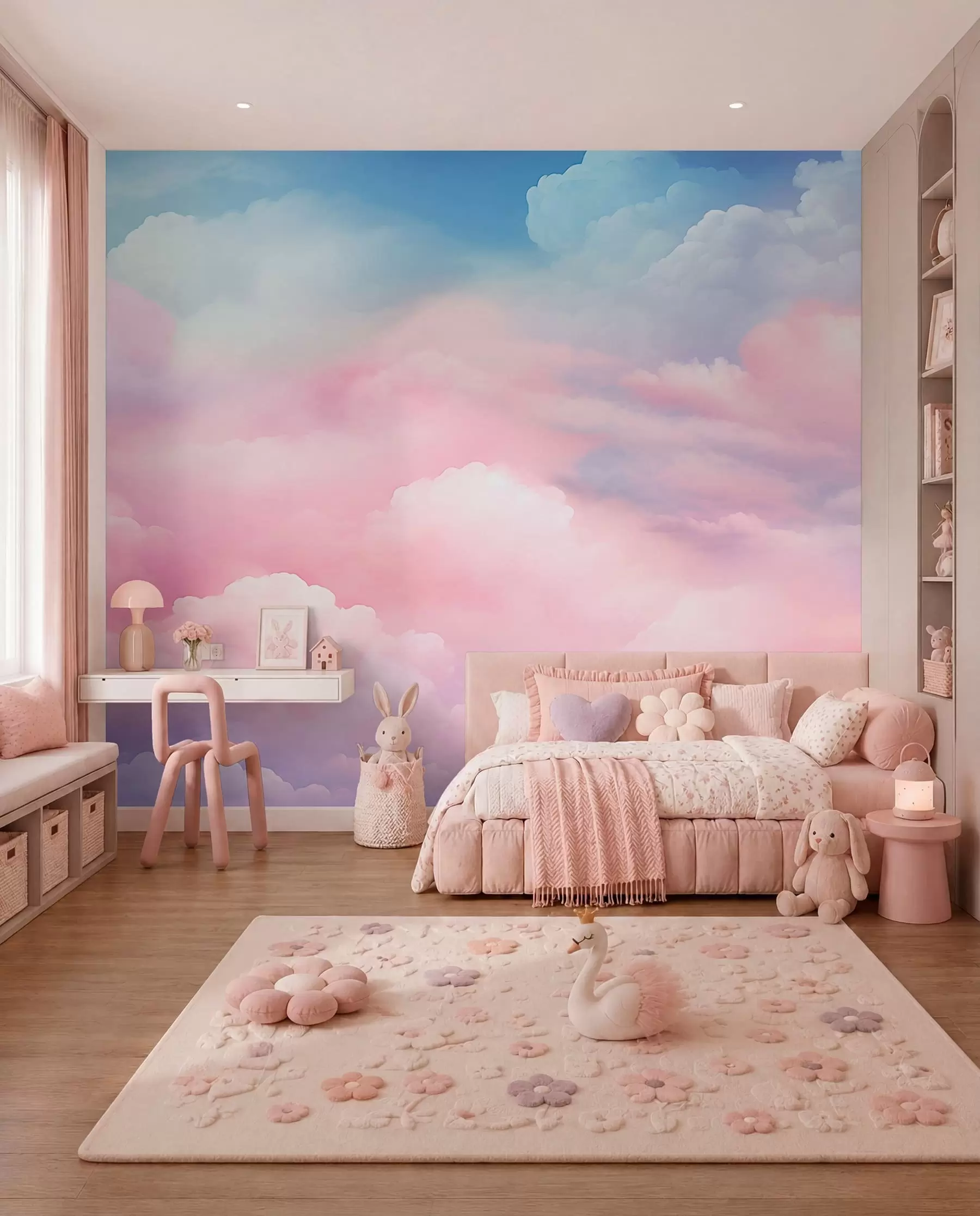 peintures murales Nuages rose bonbon w04387