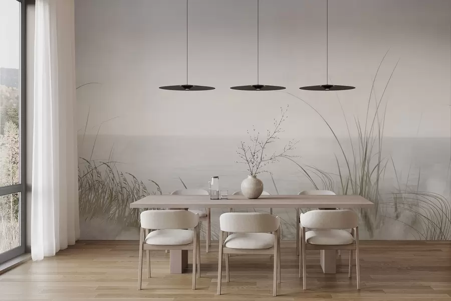 murales Orilla brumosa con delicadas hierbas en primer plano w04339