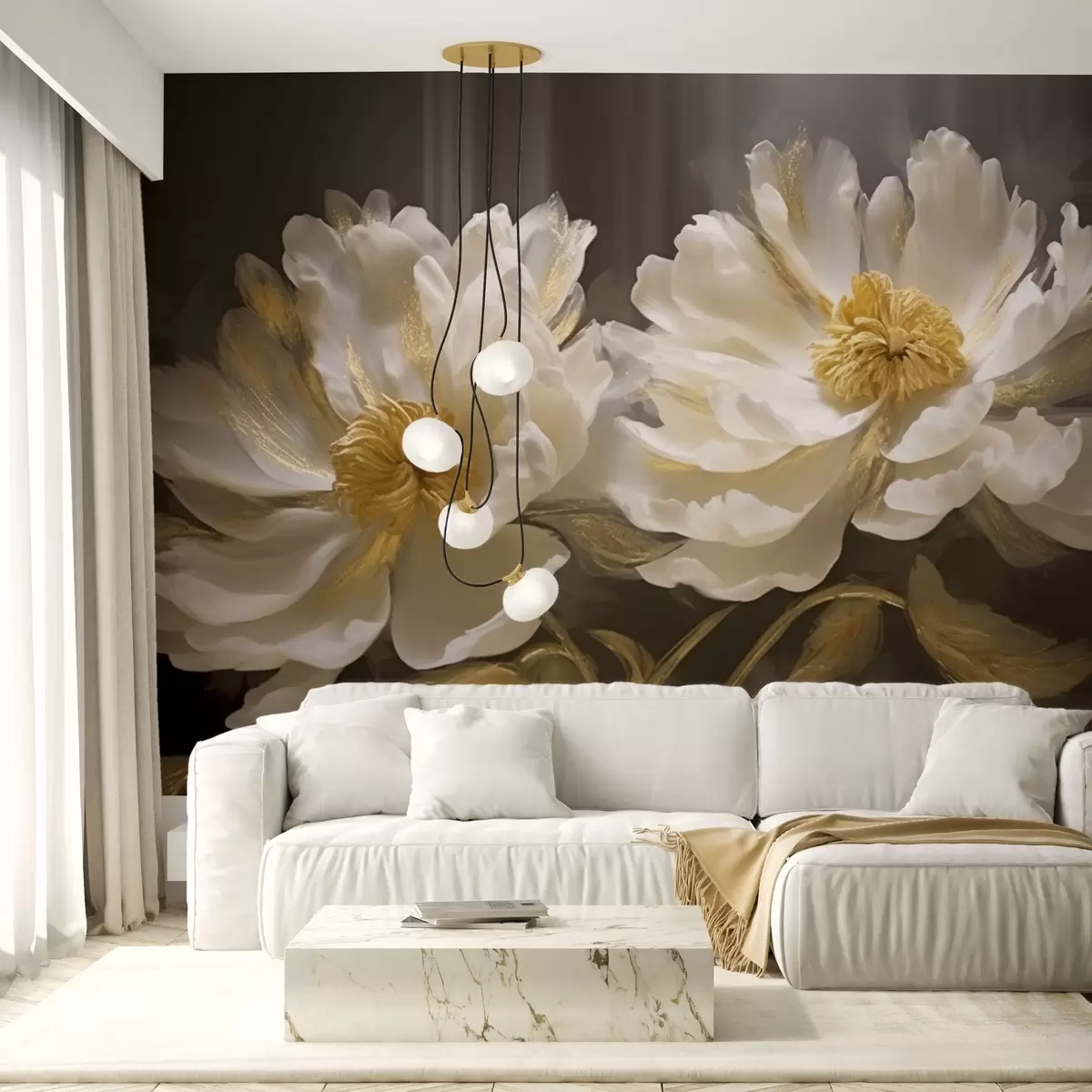 Wall Mural Photo Wallpaper Light flowers with highlights on dark background w04344