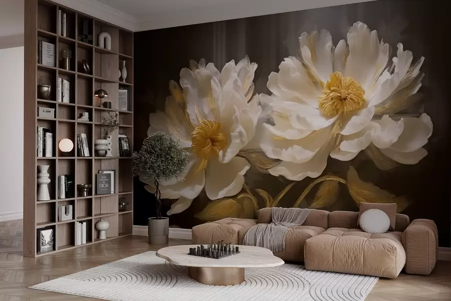 Wall Mural Photo Wallpaper Light flowers with highlights on dark background w04344