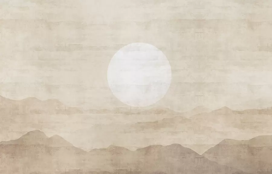Wall Mural Photo Wallpaper Minimalist mountain landscape with large white sun w04345