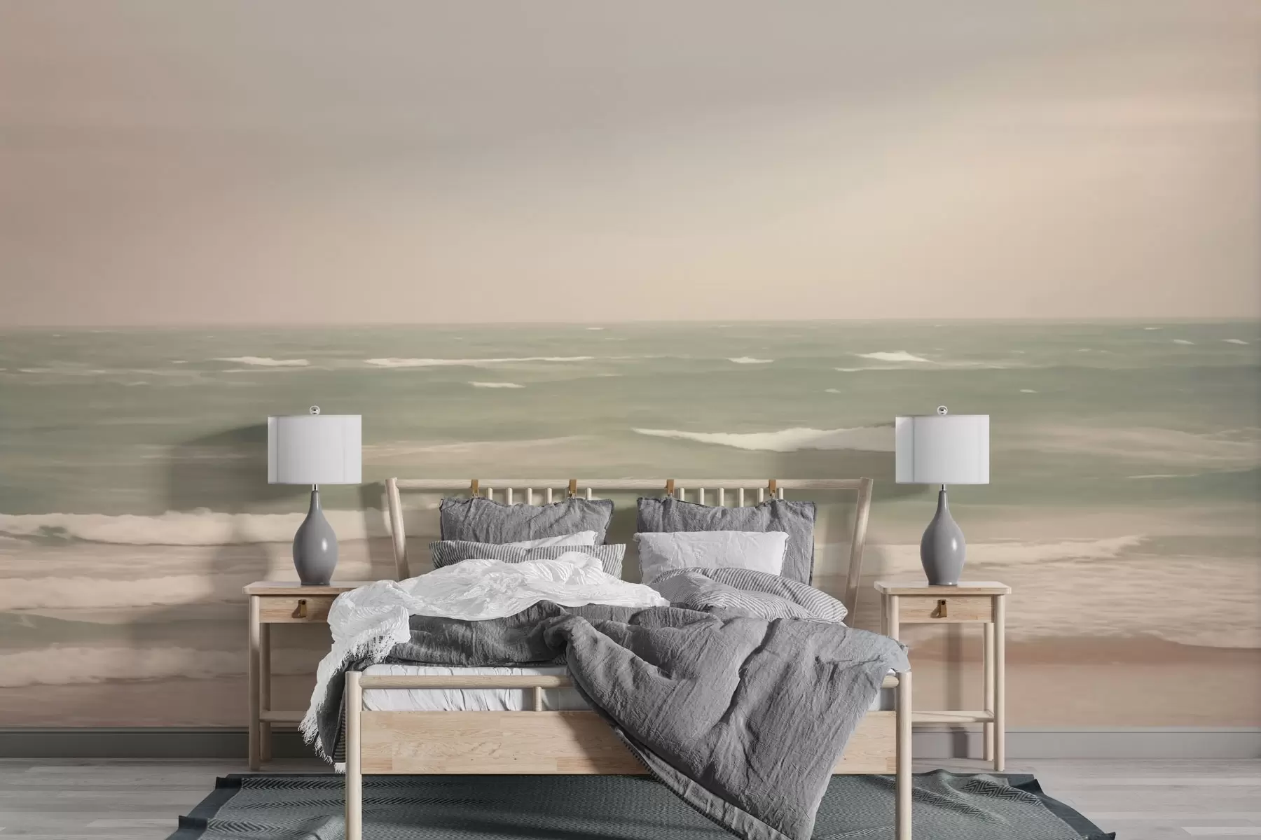 peintures murales Paysage marin rose-vert avec de douces vagues w04348
