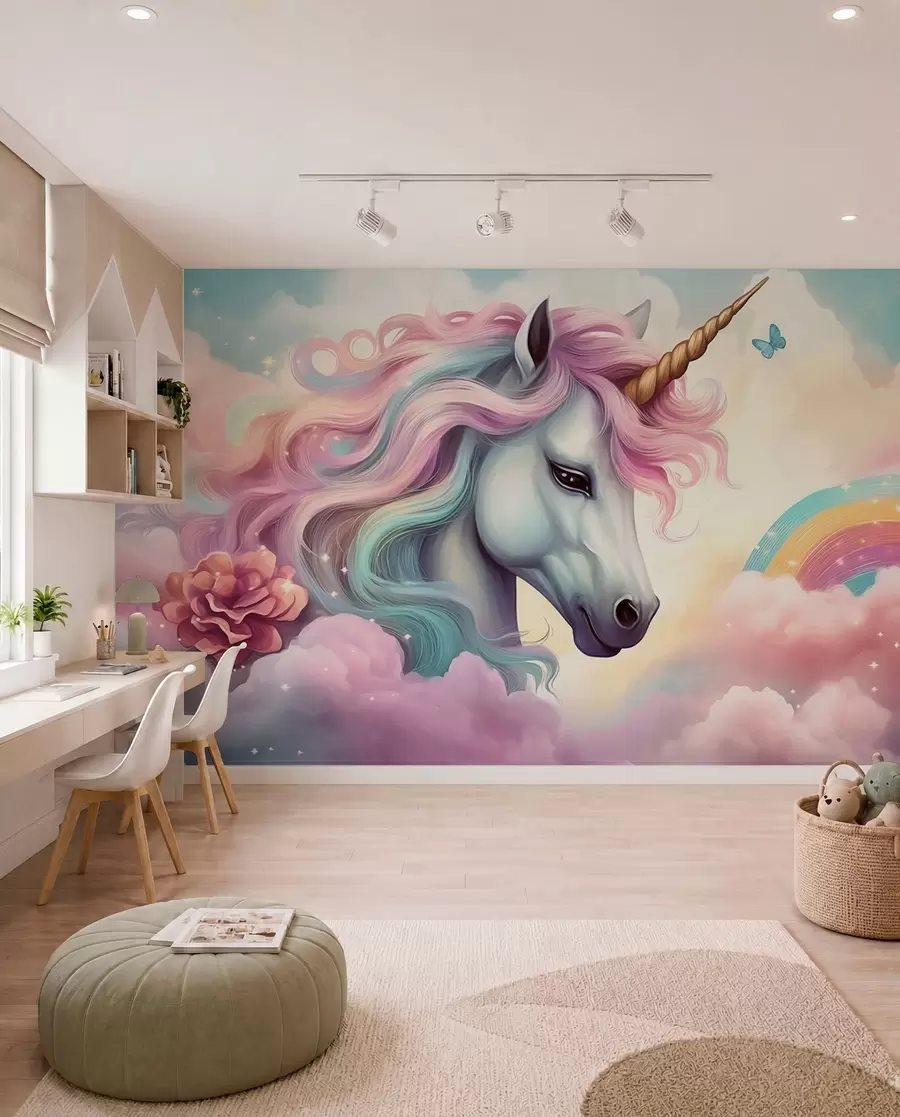 peintures murales Licorne à la crinière irisée w04372