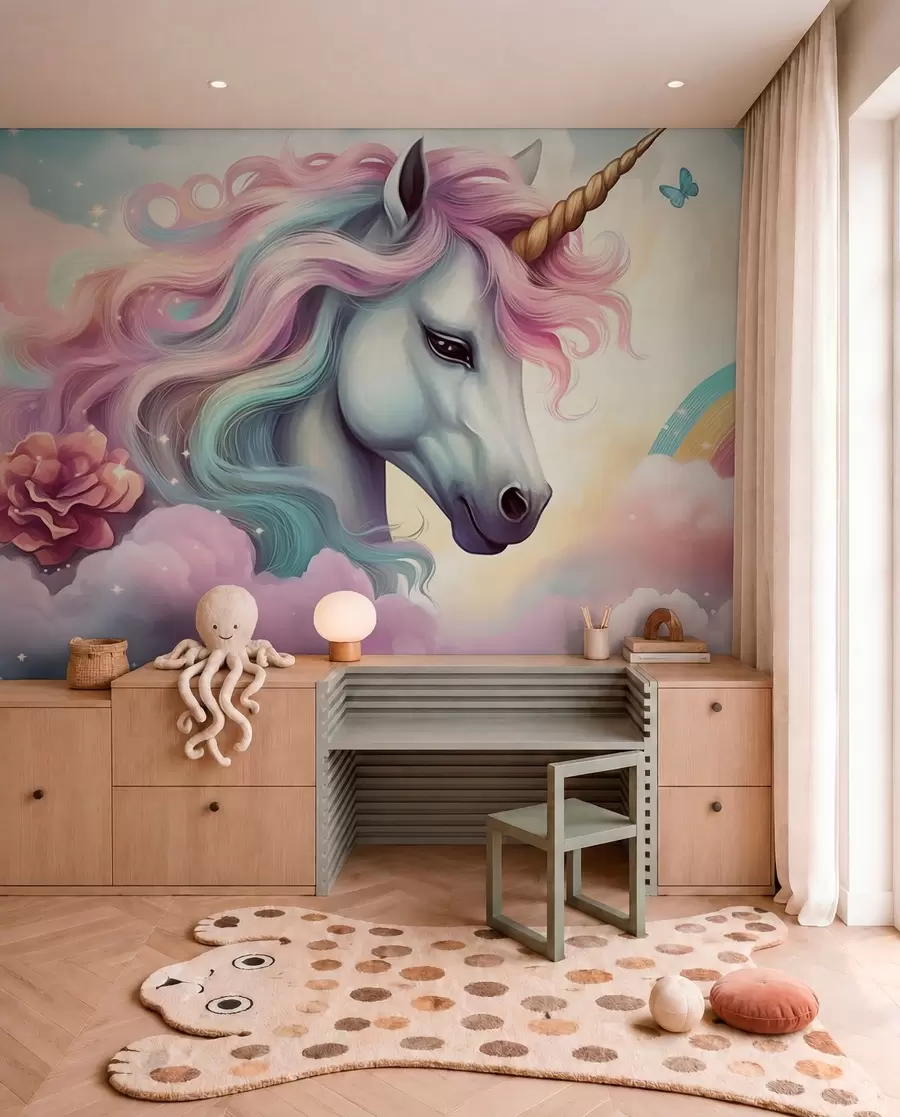 Wall Mural Photo Wallpaper Unicorn with a Rainbow Mane w04372