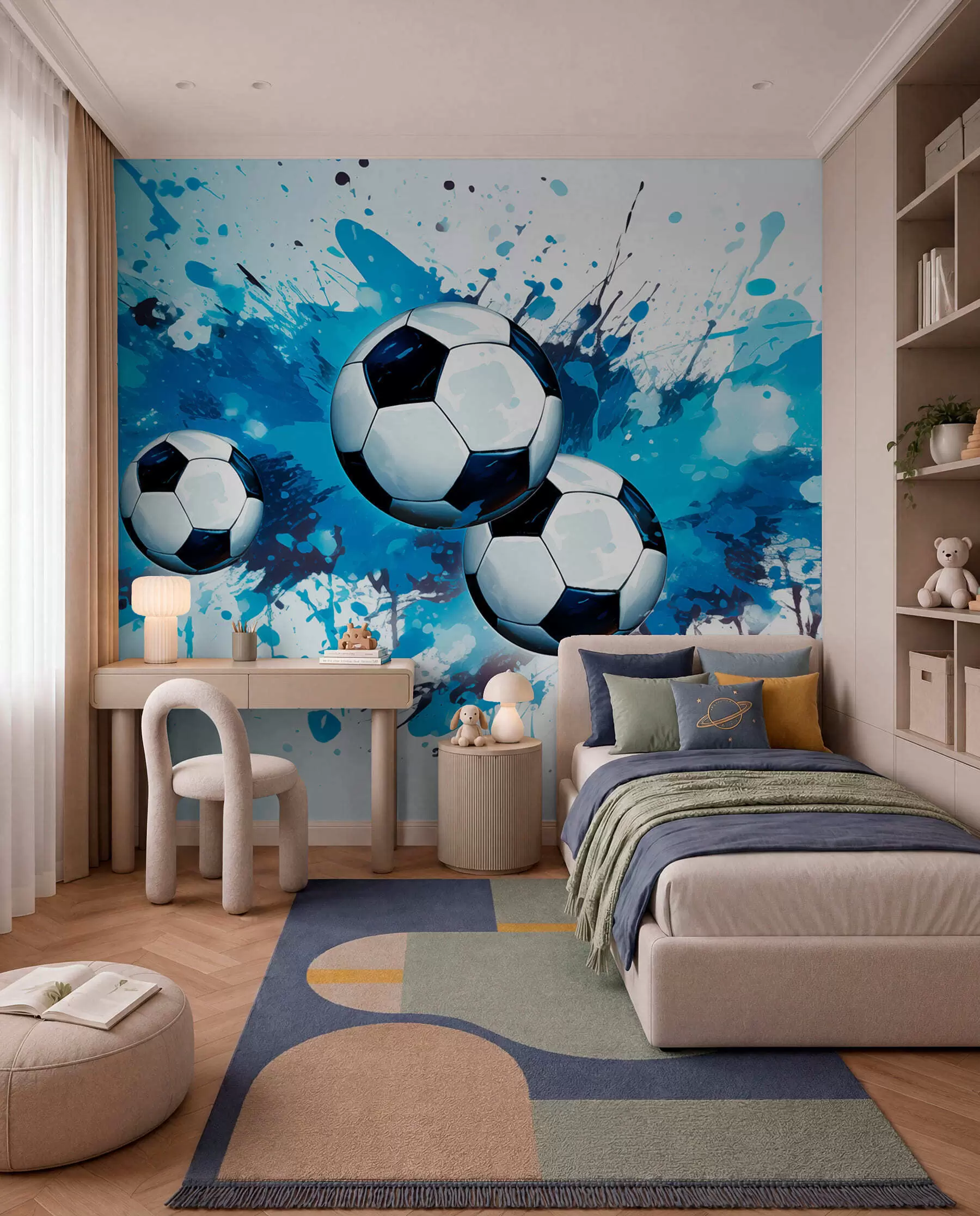 murales Fútbol en salpicaduras azules w04373