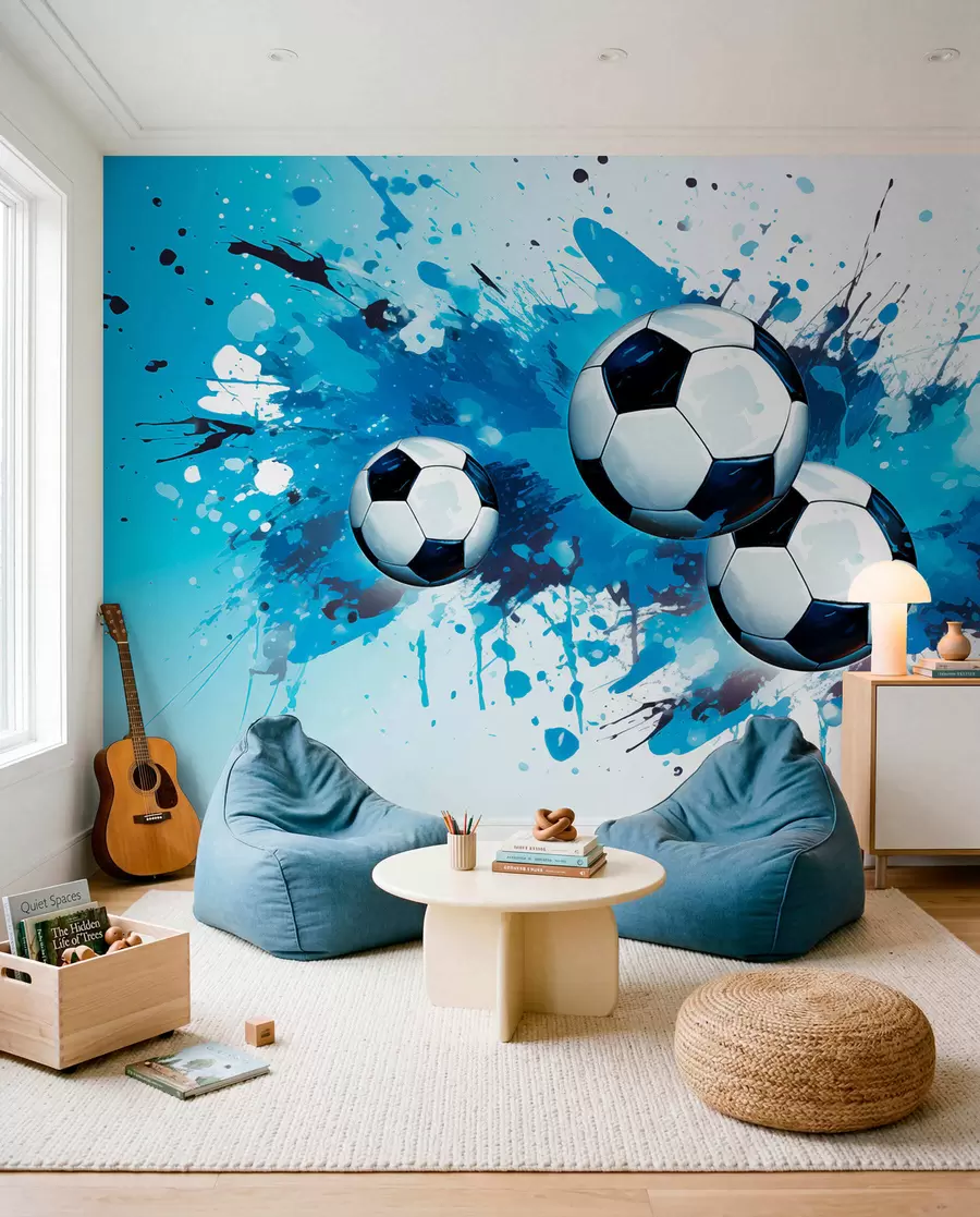 Wall Mural Photo Wallpaper Football in Blue Splashes w04373