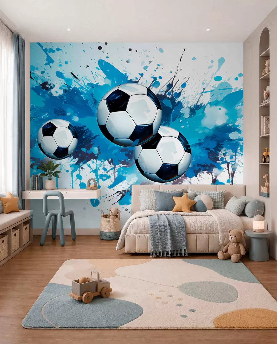 Wall Mural Photo Wallpaper Football in Blue Splashes w04373