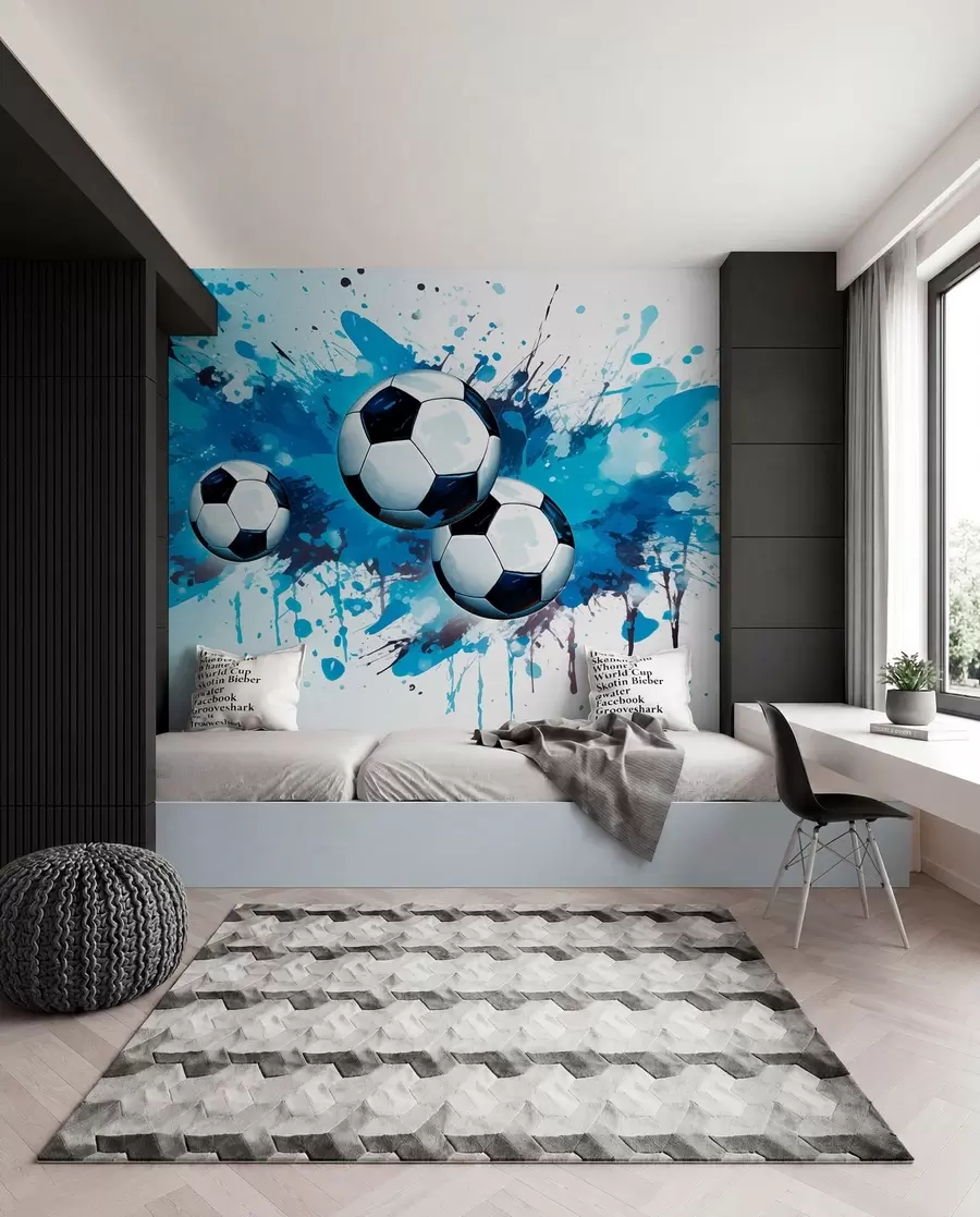 Wall Mural Photo Wallpaper Football in Blue Splashes w04373