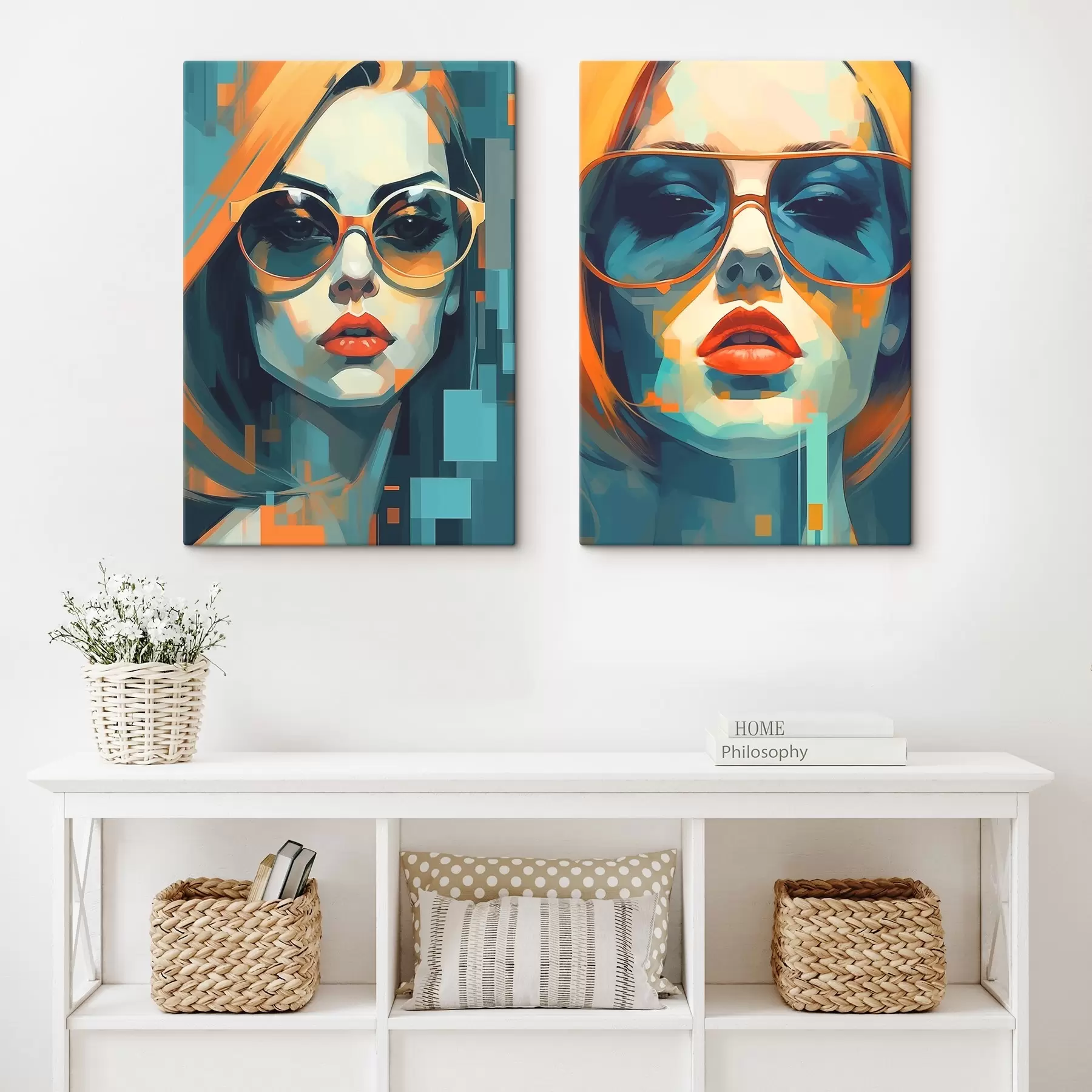 murales Retratos femeninos con gafas al estilo de la abstracción digital m00587