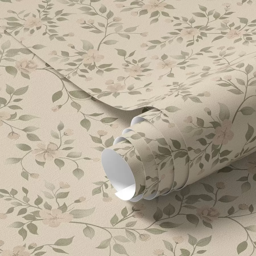 peintures murales Délicates branches de fleurs pastel sur fond beige a00390