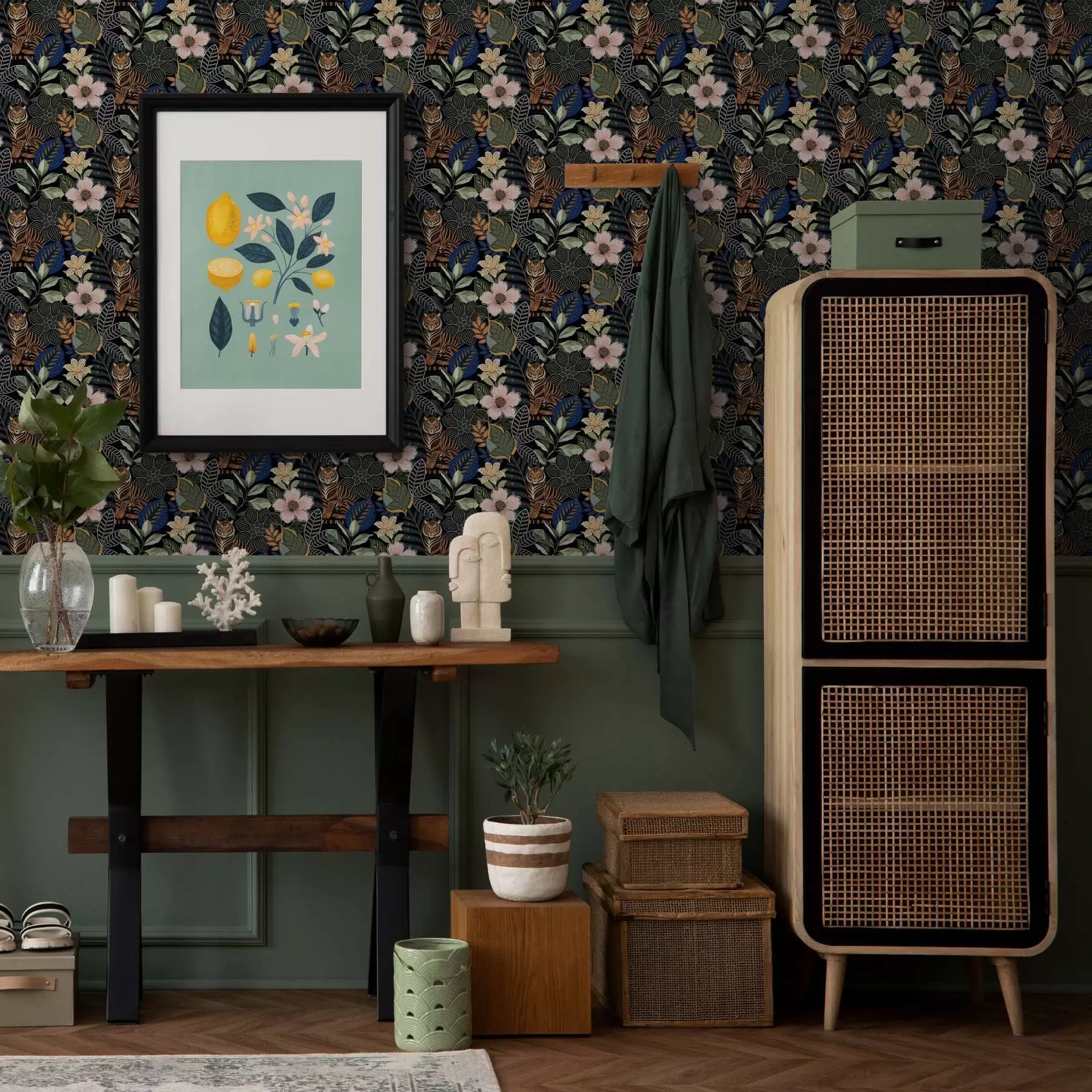 Wall Mural Photo Wallpaper Tigers among bright tropical flowers and leaves a00426