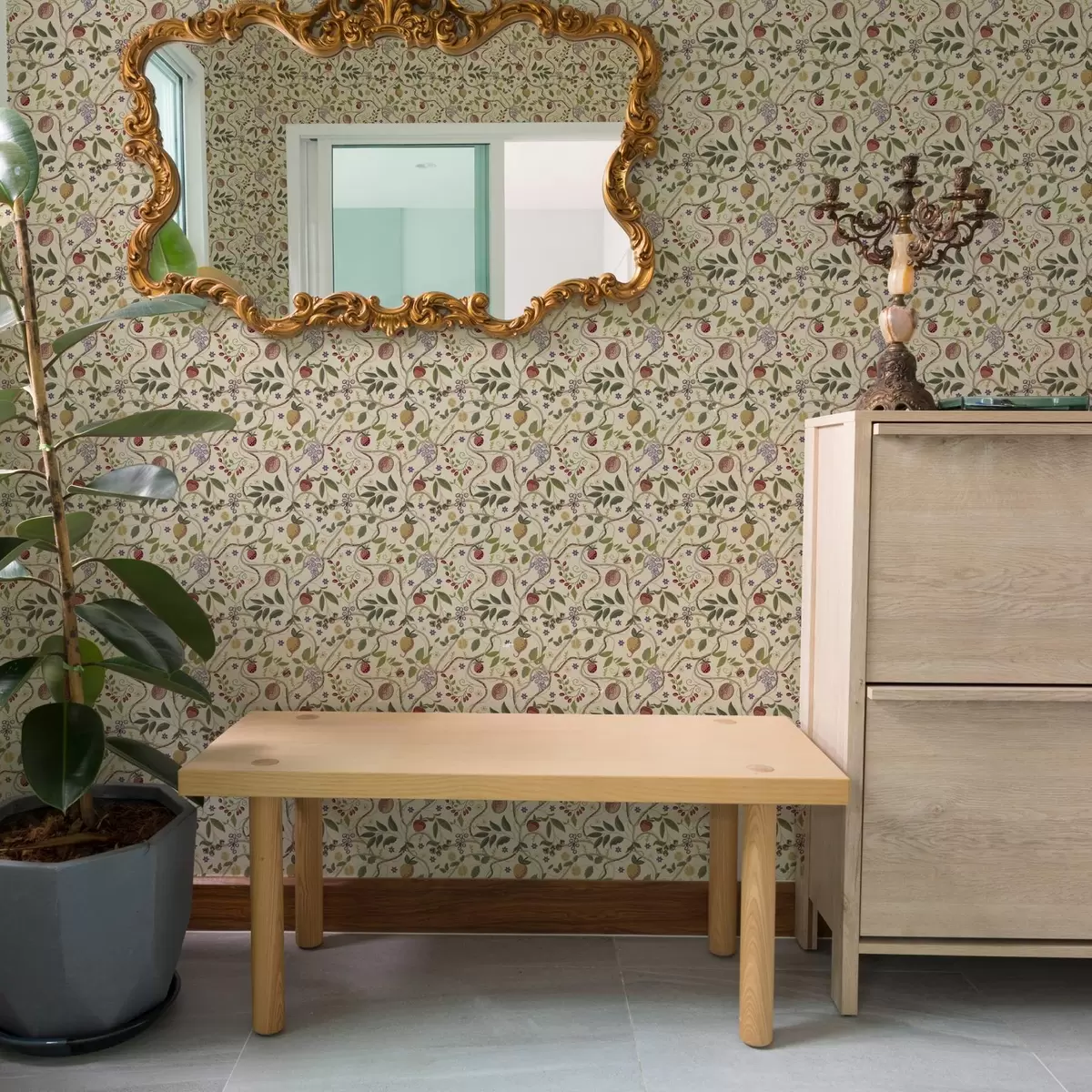 Papier peint Motif de fruits avec baies, branches et fleurs a00428