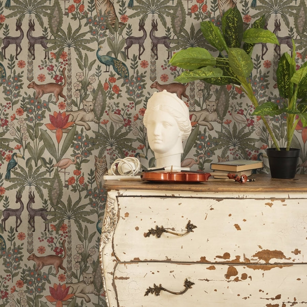Wall Mural Retro style: Animals and flowers on a vintage background, Floral Wallpapers, a00431 : Uwalls.com