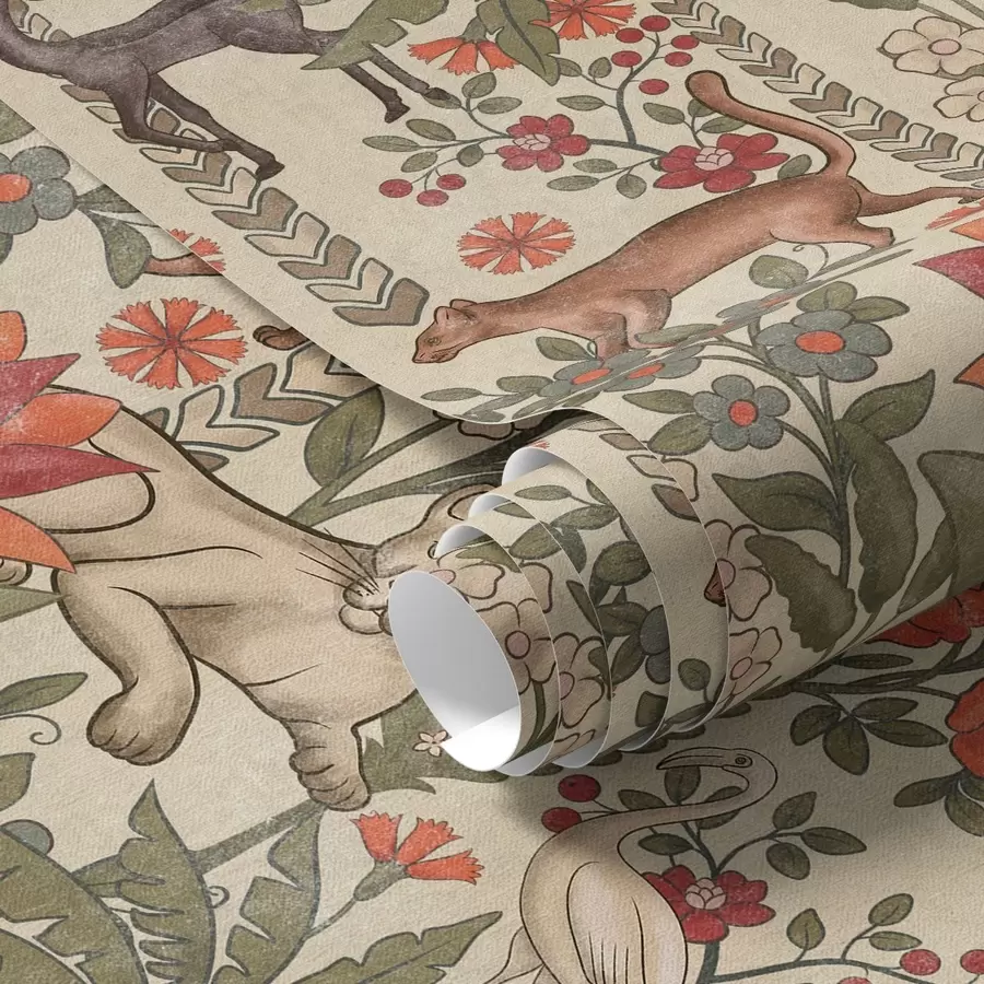 Wall Mural Photo Wallpaper Retro style: Animals and flowers on a vintage background a00431