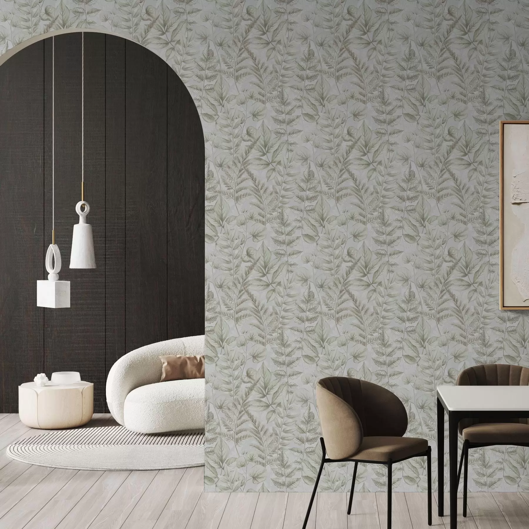 murales Suaves hojas pastel en acuarela de estilo botánico a00437