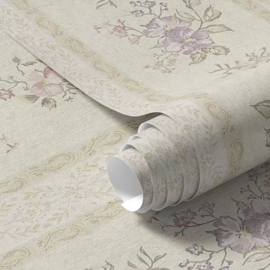 murales Flores vintage sobre fondo a rayas con adorno a00440