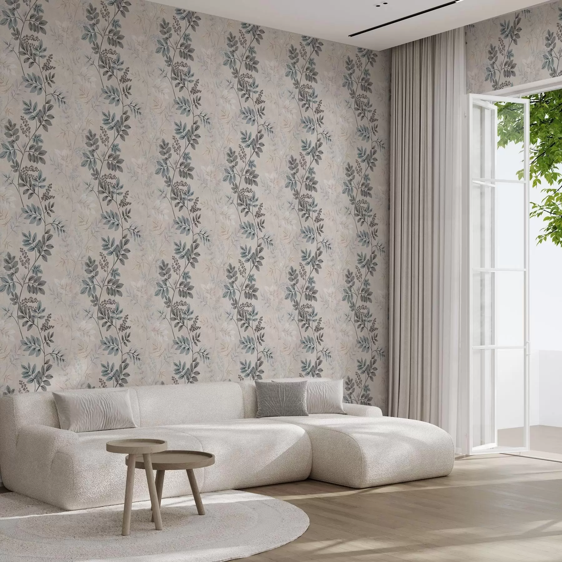 wall murals Berry branches in pastel shades with gray-blue leaves a00443