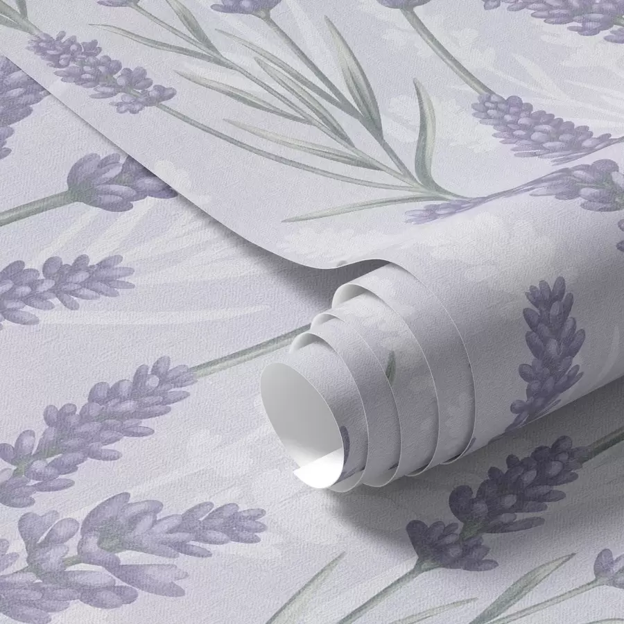 murales Ramitas de lavanda en una paleta de acuarela púrpura pálido a00447