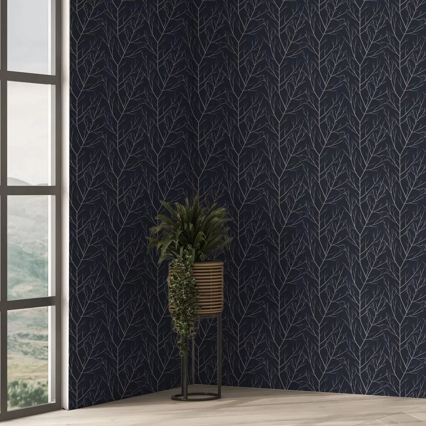 wall murals Soft red branches on a deep navy blue background a00451